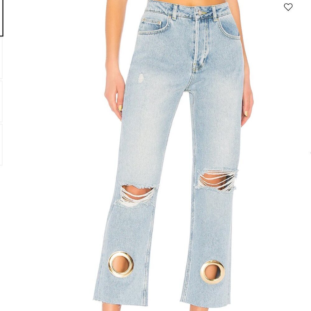 Anine Bing Giovanna Jeans Light Blue Distressed Grommet Women's Size 25